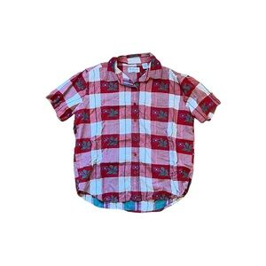 Flower Pattern Red Gingham Button Up